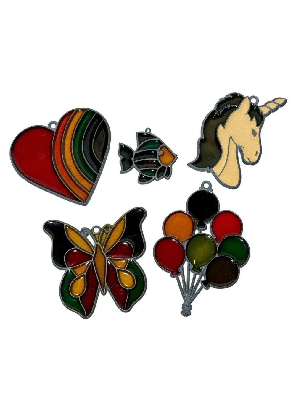Faux Stained Glass Suncatcher Heart Butterfly Unicorn‎ Balloons Set of 5 Vintage